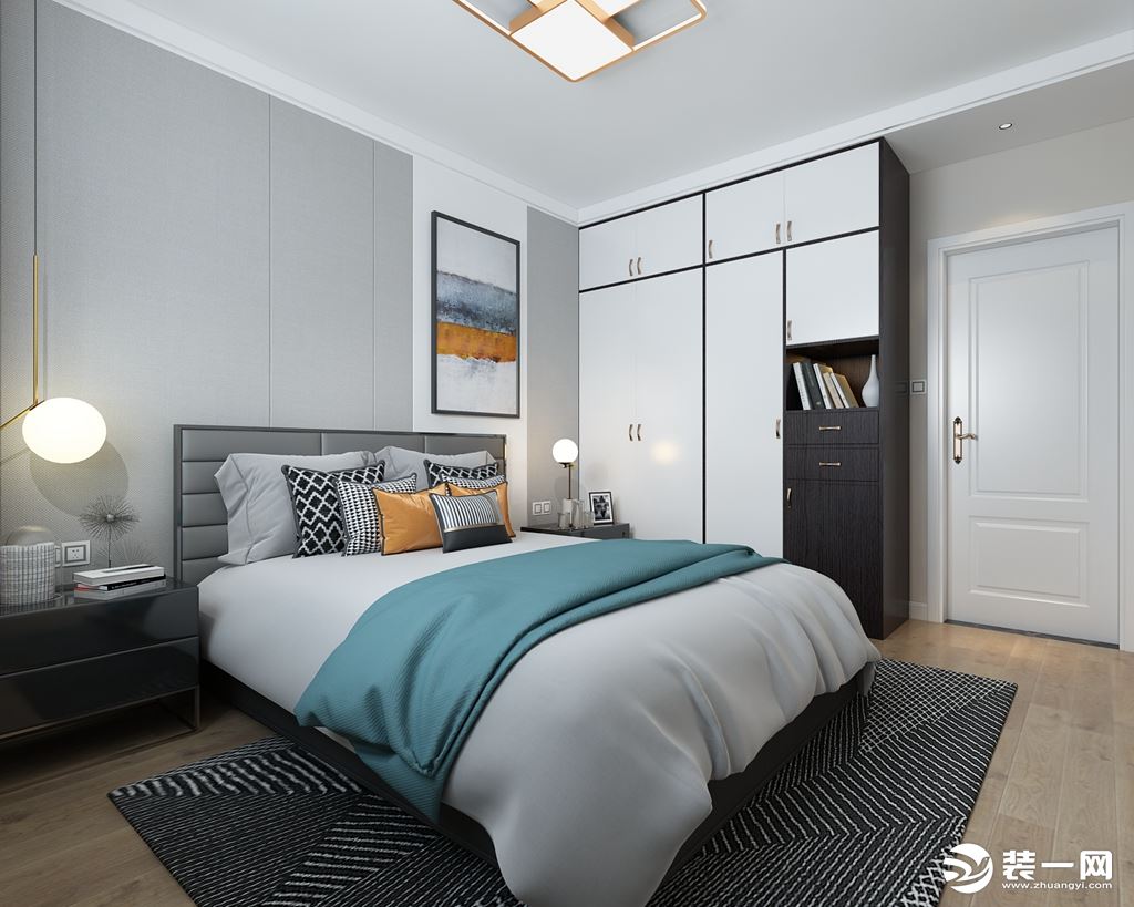 卧室采用简洁的造型和温馨的色彩，容易让人入睡，可以美美的睡个美容觉。