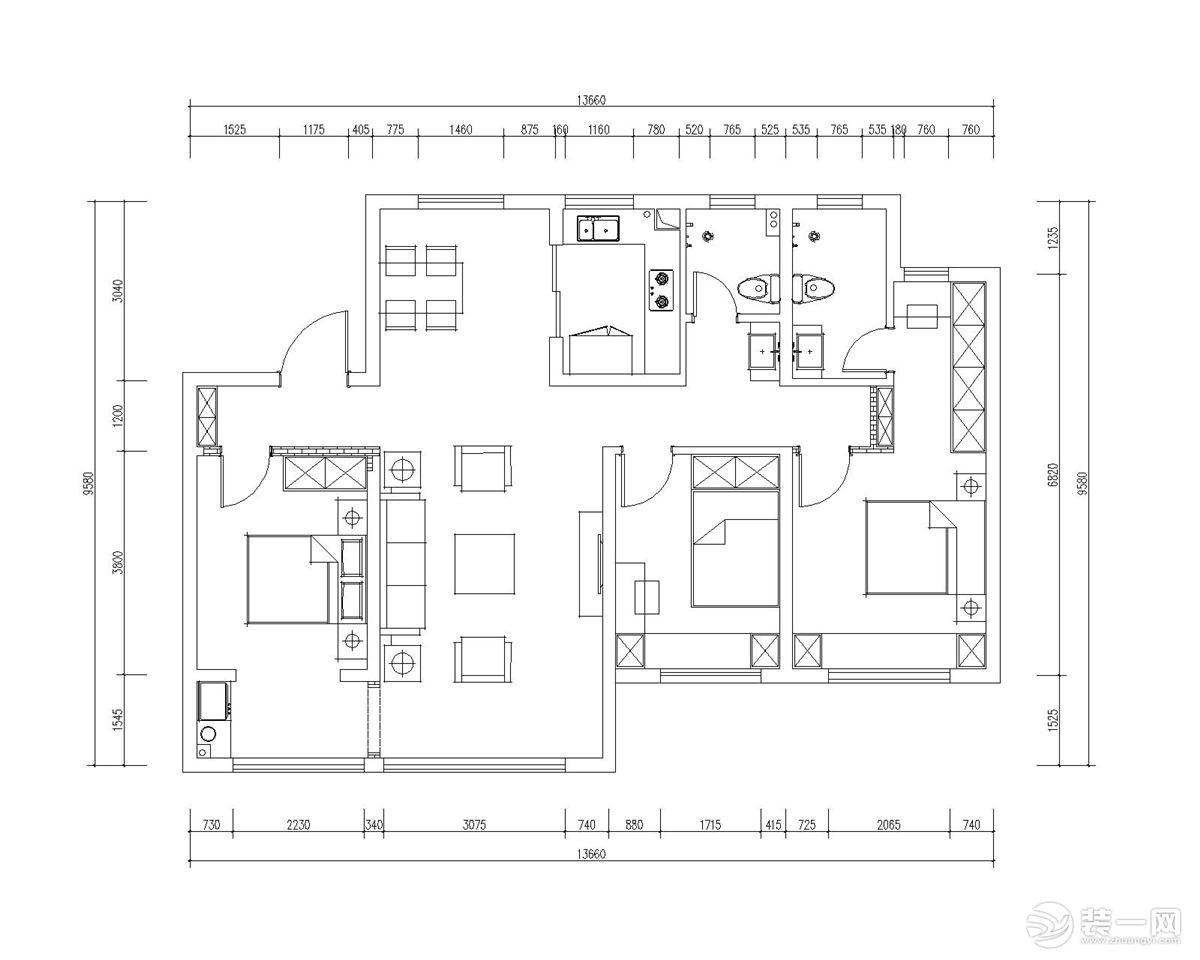 三室兩衛(wèi)兩廳的平面戶型方案