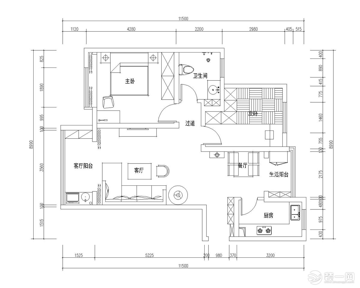 两室两厅一厨一卫的平面户型方案