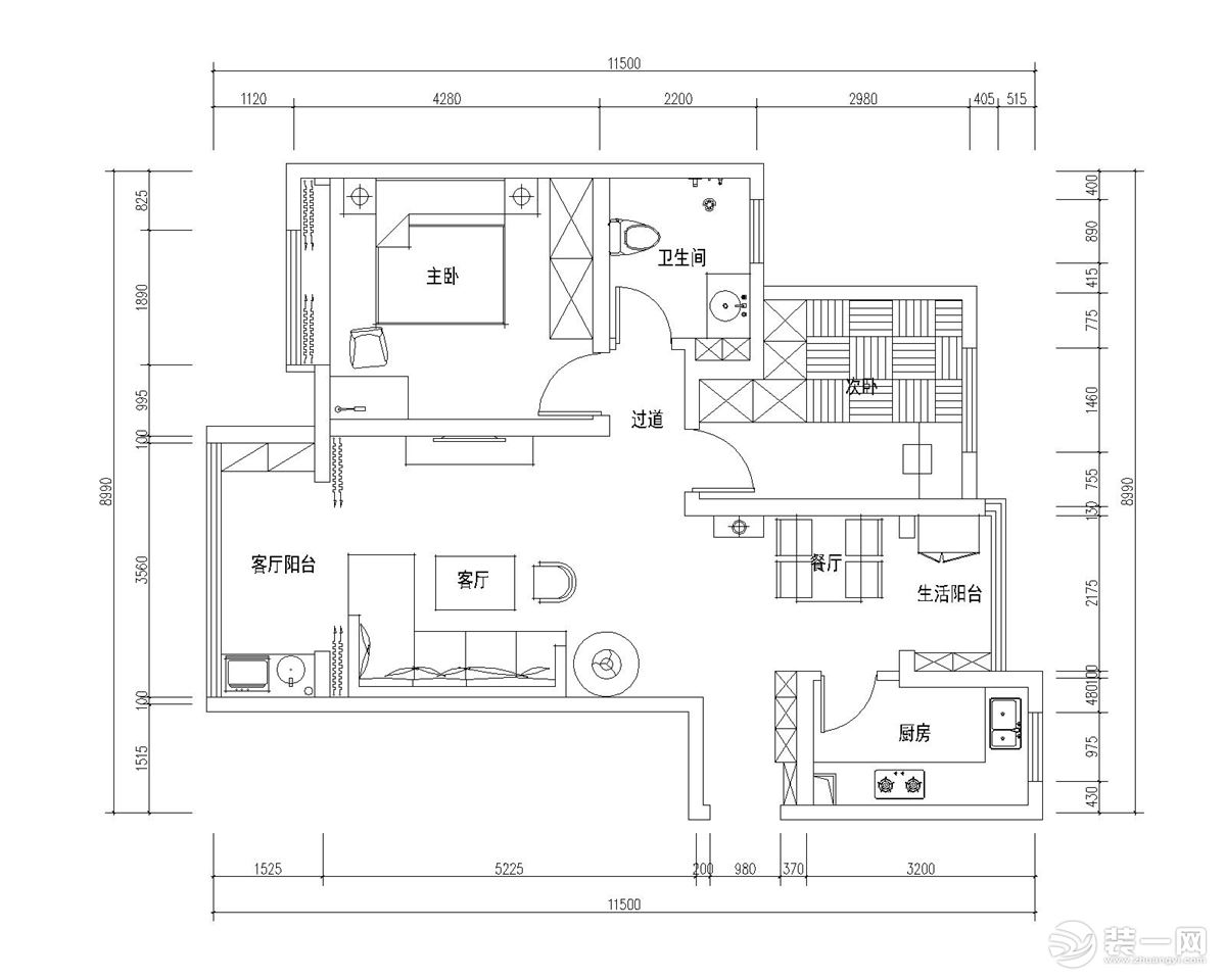 兩室兩廳一廚一衛(wèi)的平面戶型方案