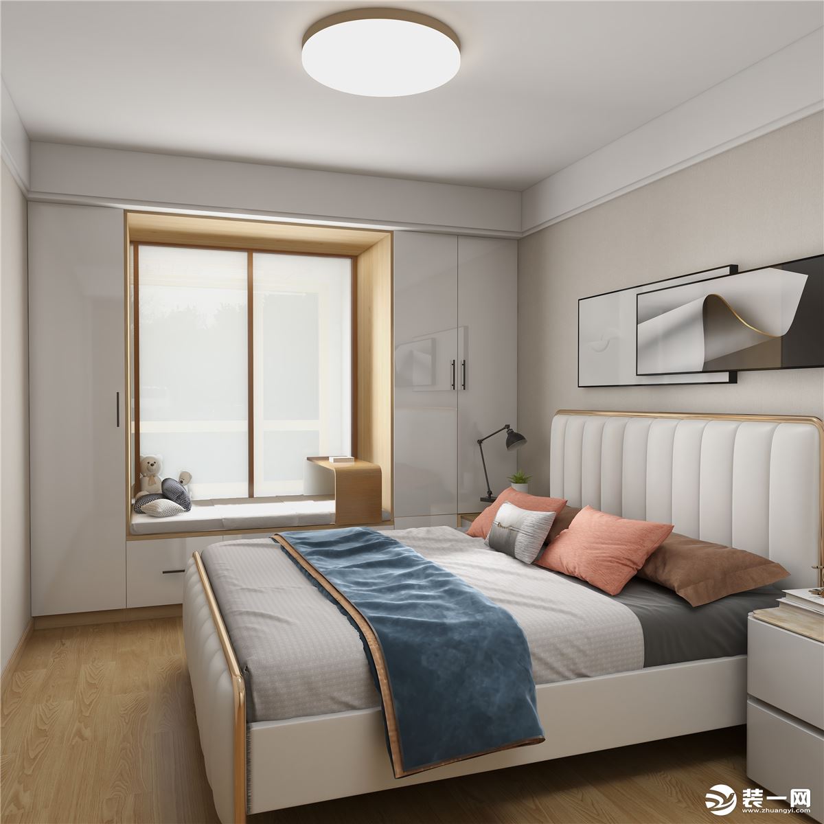 卧室作为休息的空间，舒适度为首要考虑，简洁大气，没有做繁杂的造型。