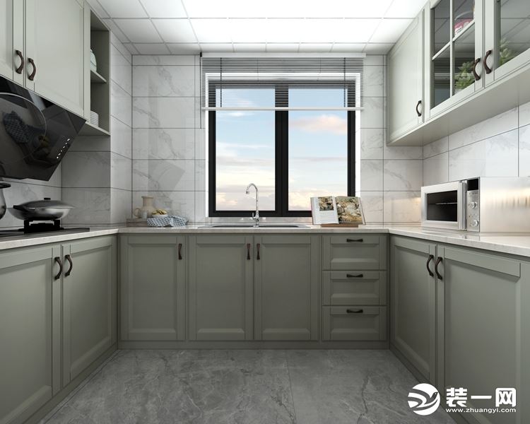 打造U字形整体厨房 最大化的利用厨房空间 浅灰色主调 保持空间的整体风格感觉。
