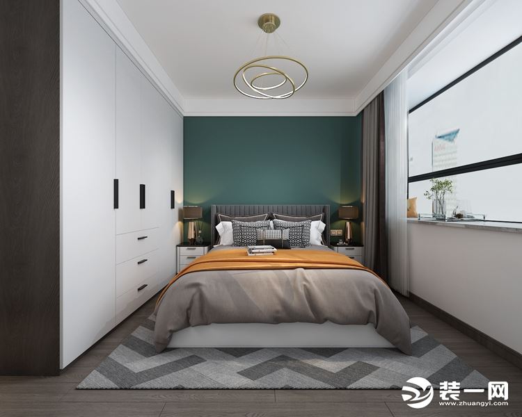 南次卧室为备用房间，灰色调有着令人愉悦的舒缓感受，居室里添置的清新绿色，能将优雅尽数演绎。