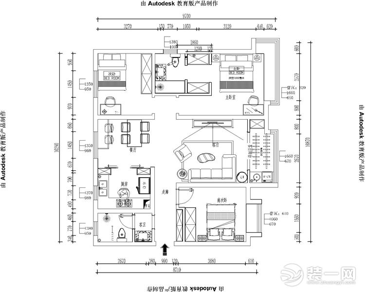 三室两厅两卫的平面户型方案