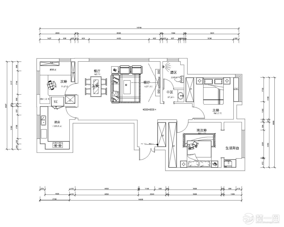 三室兩廳一衛(wèi)的平面戶型案例