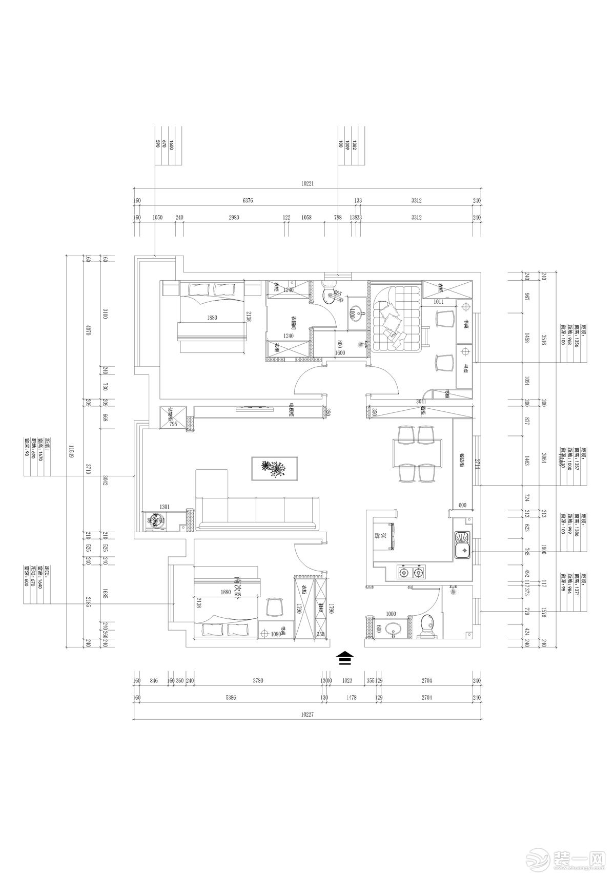 四室兩衛(wèi)兩廳的平面戶型案例