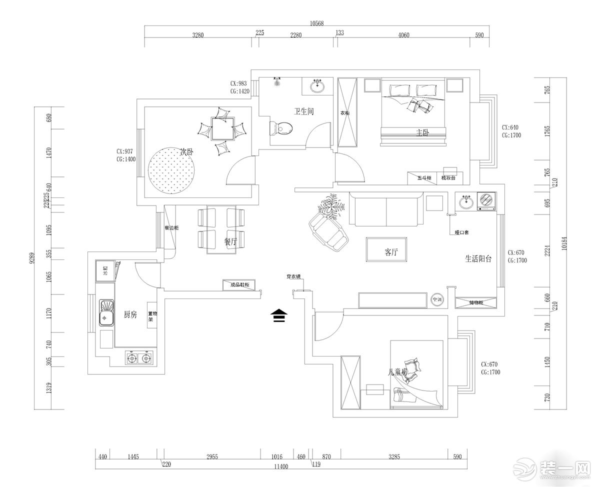 三室兩廳一衛(wèi)的平面戶型案例