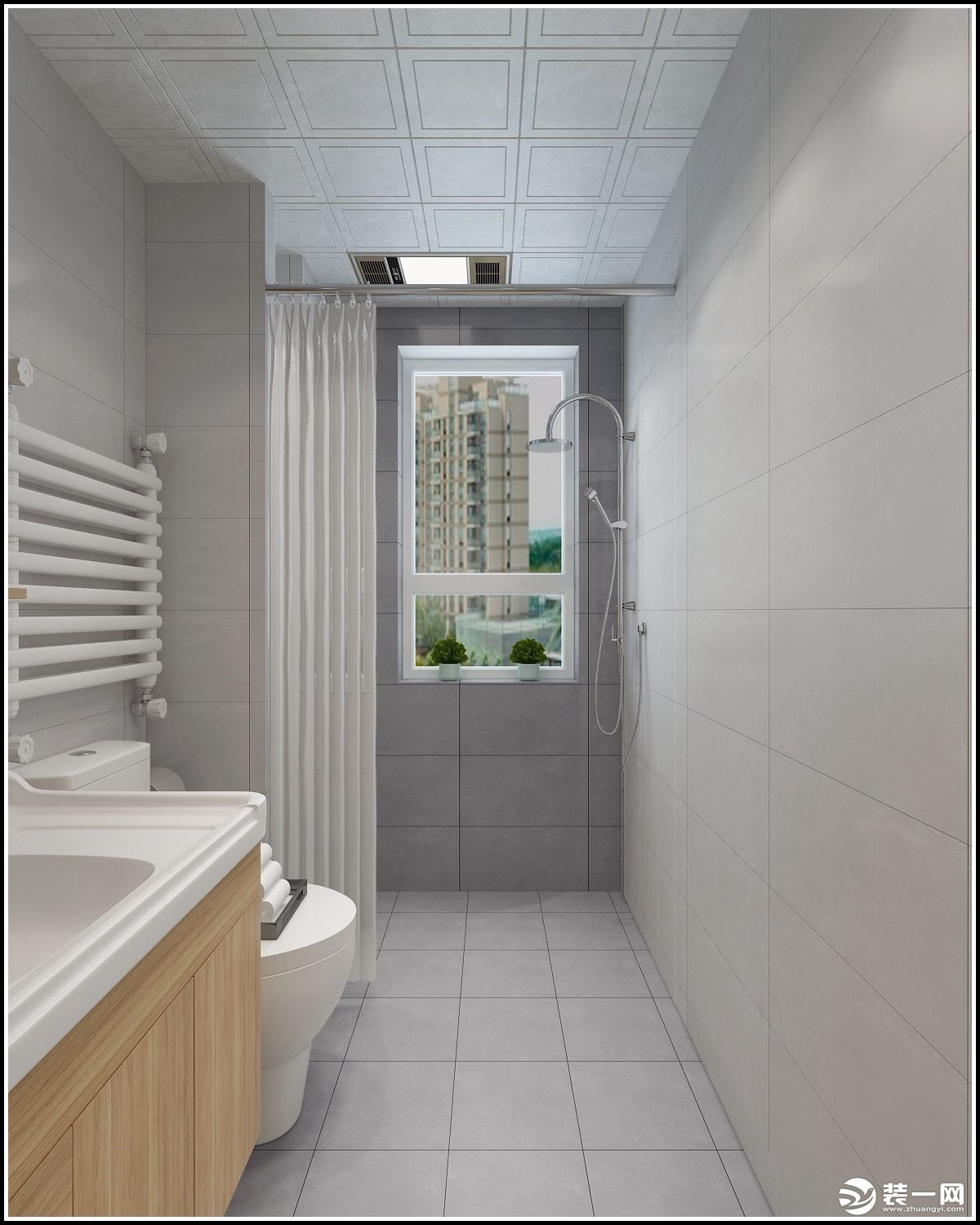 卫生间的空间，从洗漱到淋浴，动线分明，因为空间原因，淋浴这块做了一个帘子的遮挡，打造干湿分离的设计。