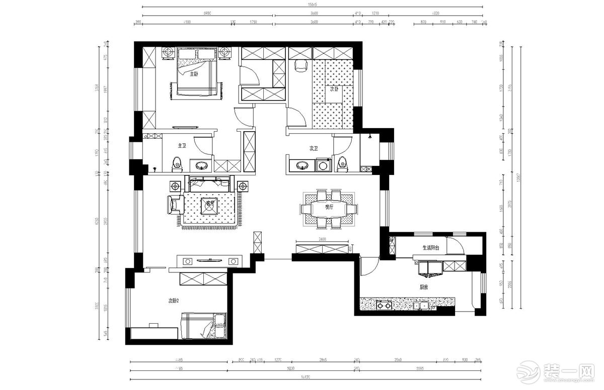 三室兩廳一衛(wèi)的平面戶型方案