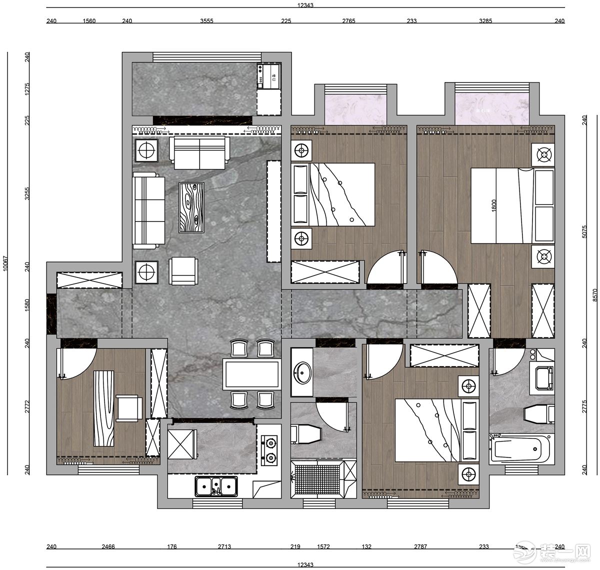 四室两卫两厅的平面户型方案