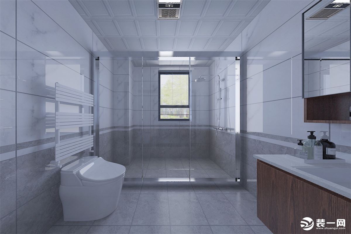 卫生间采用推拉式镜柜，增加了整个空间储物能力，整个空间为干湿分离的方式，让整个空间看起来更加宽敞。