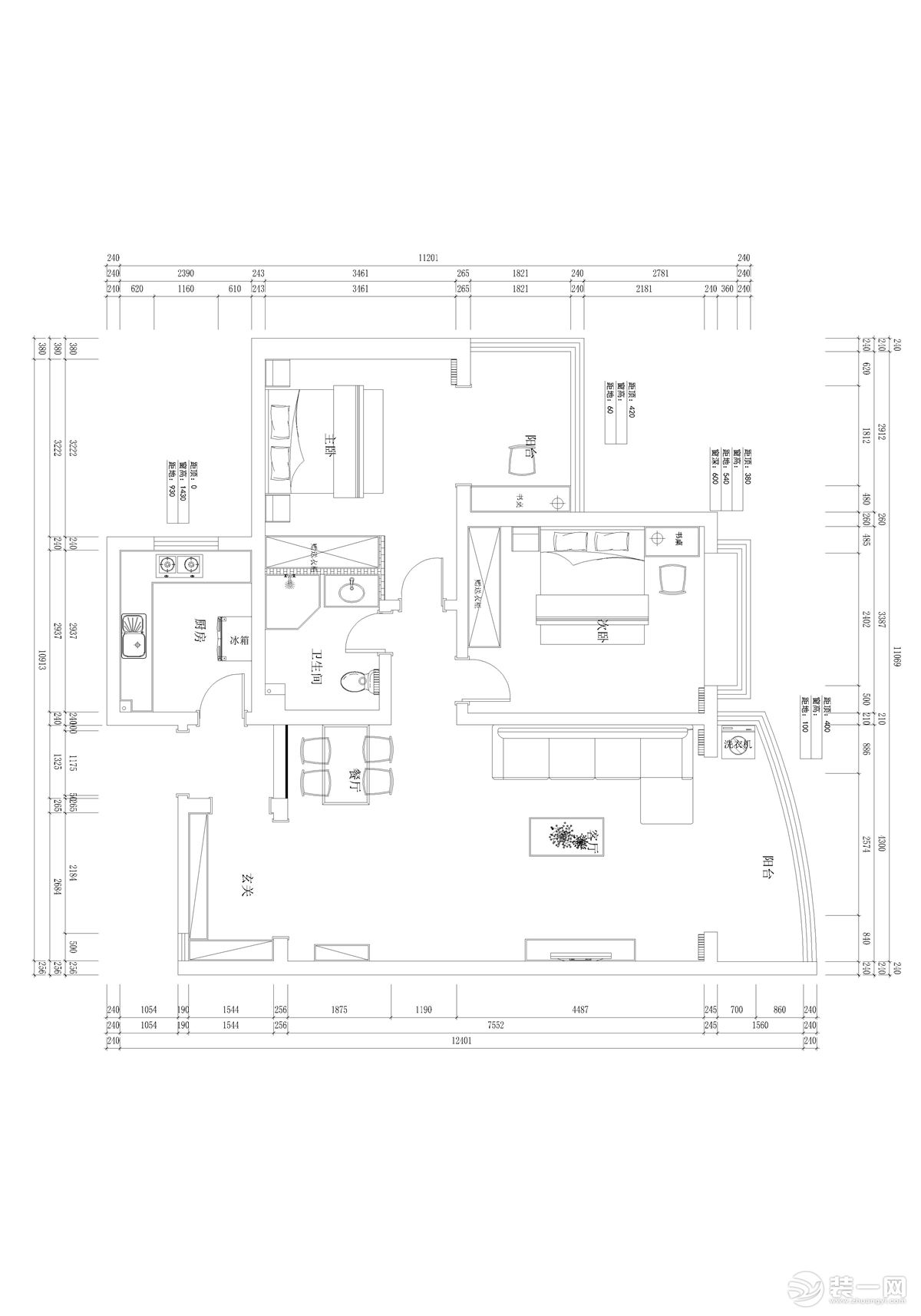 三室兩廳一衛(wèi)的平面戶型方案