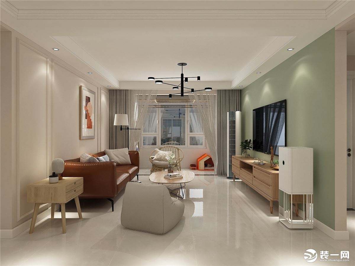 客厅大面积暖咖色乳胶漆衬托出家里温馨的氛围。