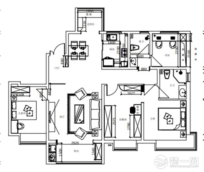 三室兩廳二衛(wèi)的平面戶型方案