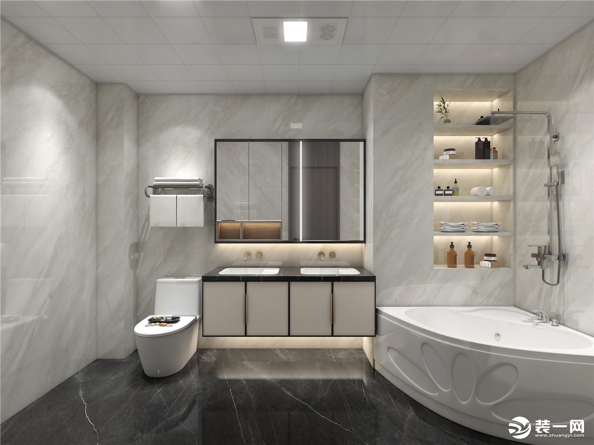 业主比较喜欢浴缸，提高生活品质，主卫砖采用白色系视觉上感觉卫生间空间稍大一些