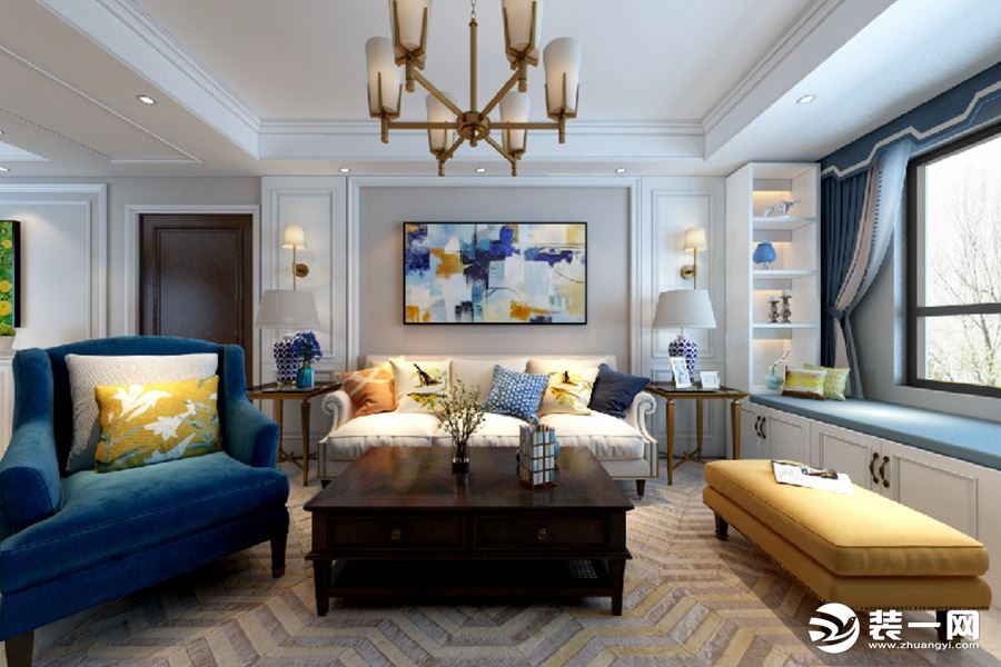 客厅沙发选择转角皮沙发，增加了质感也让空间的色调更加丰富具有活力和生机。
