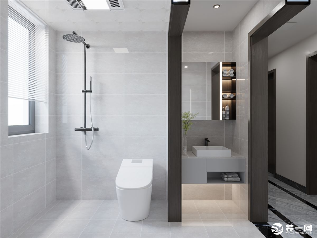 卫生间空间面积挺大，两个区域相互区分开，洗漱台的设计最大化利用，使用的时候很方便。