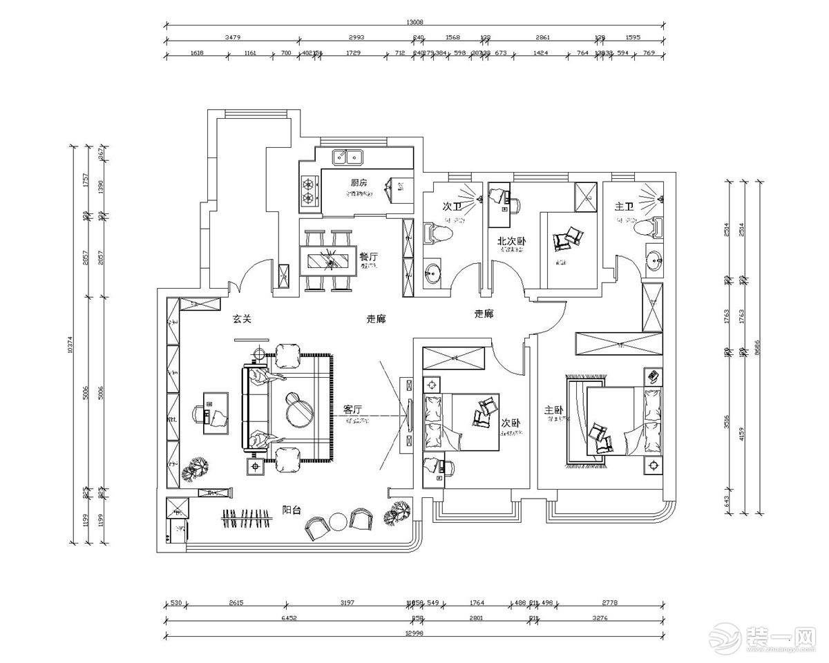 3室2衛(wèi)兩廳的平面戶型方案