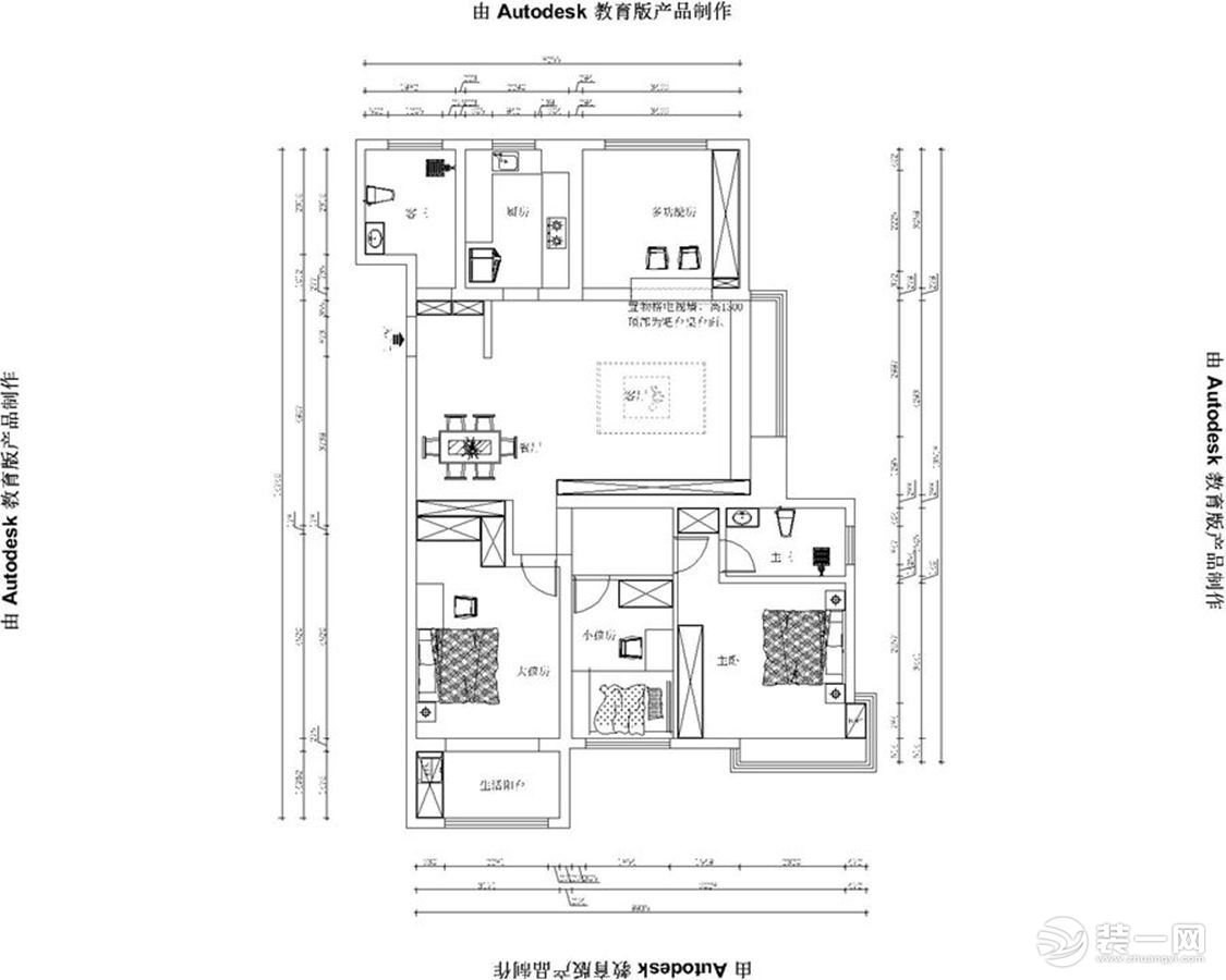 三室兩廳一廚兩衛(wèi)的平面戶型方案