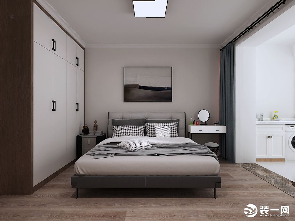 卧室作为休息的空间，舒适度为首要考虑，简洁大气，没有做繁杂的造型。