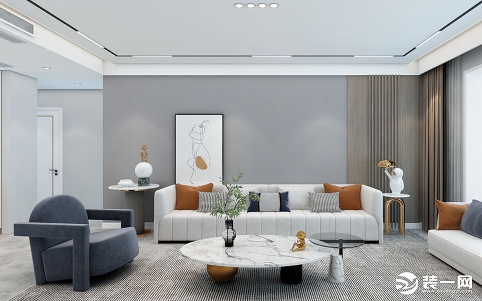 灰褐色的沙发和整个客厅的墙壁颜色搭配起来，给人蛮舒服的感觉。