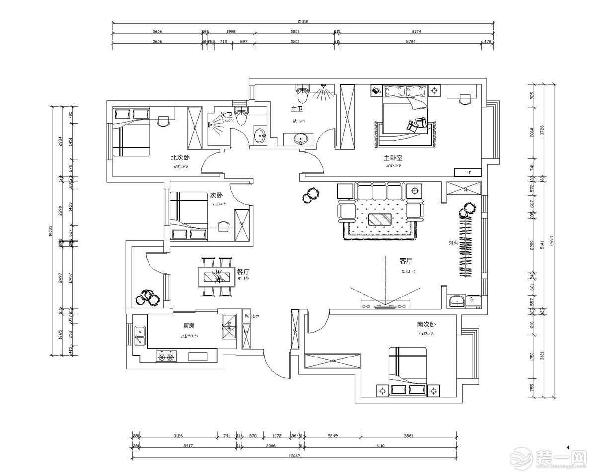 4室2衛(wèi)兩廳的平面戶型方案