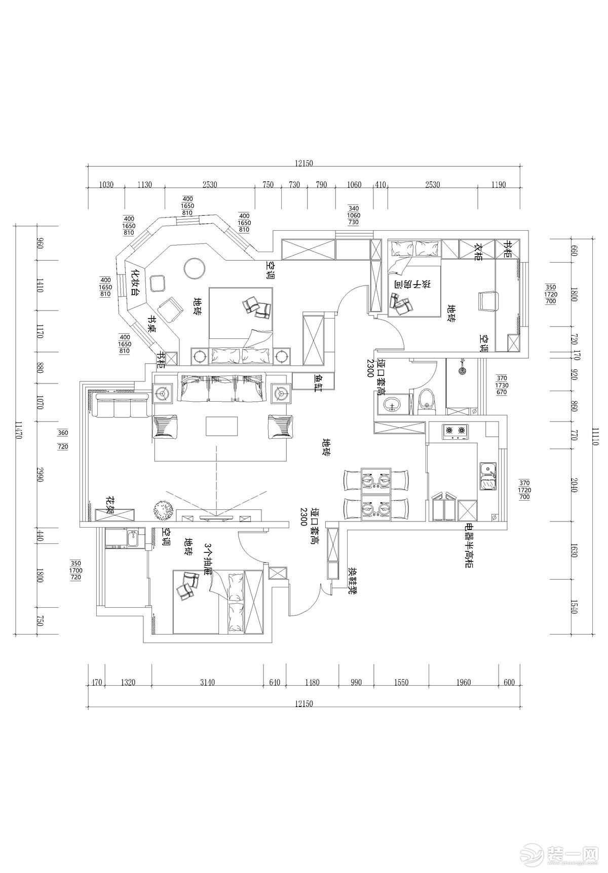 三室兩廳一衛(wèi)的平面戶型方案