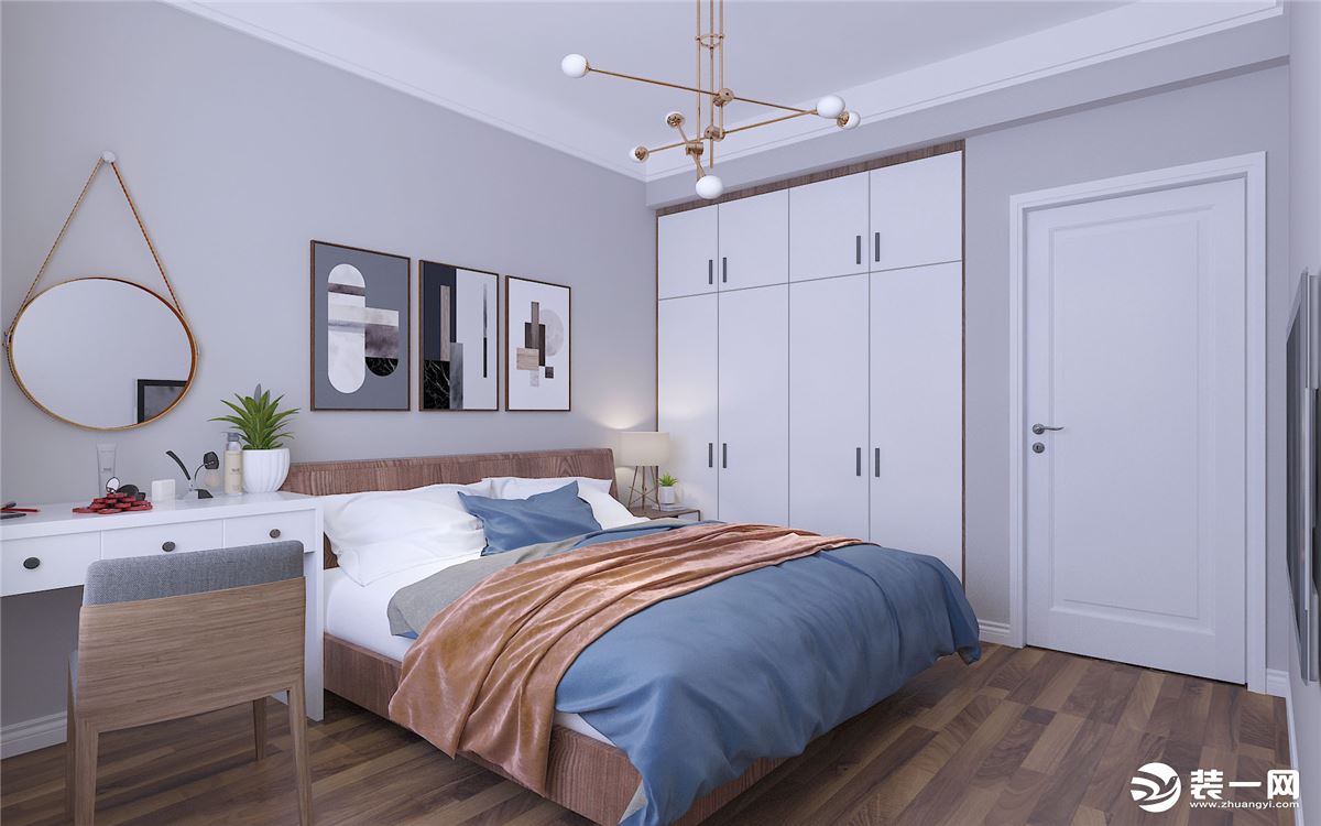 卧室家具的线条也十分简洁流畅，材质上多以实木为主，功能设计以实用性为主，给人干净、整洁的视觉感受。