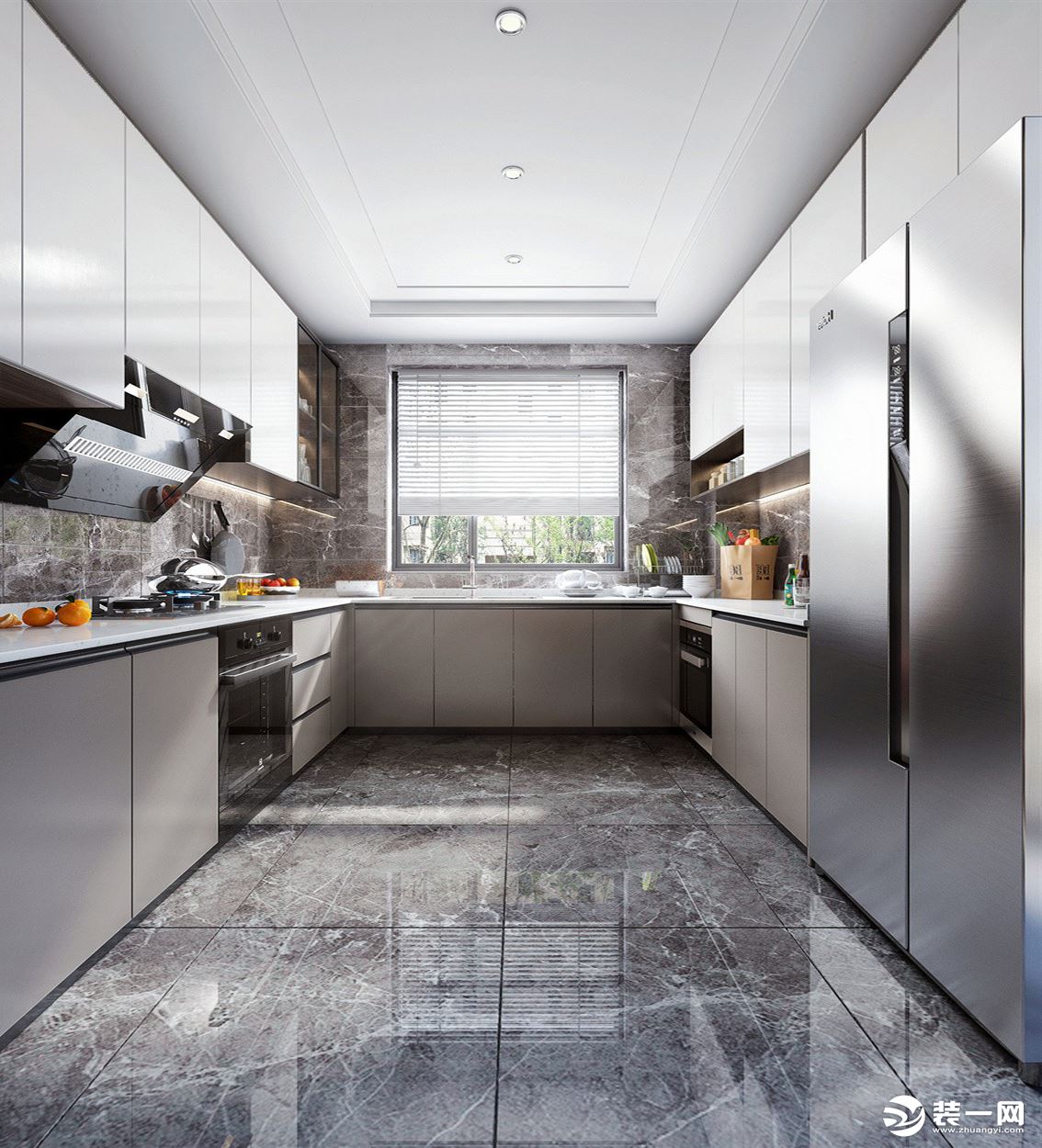 U型厨房设计增加了空间的功能实用性，嵌入式厨房电器可以为烹饪就餐带来愉悦的生活环境。