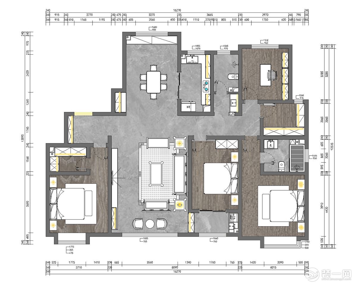 四室两厅三卫的平面户型方案
