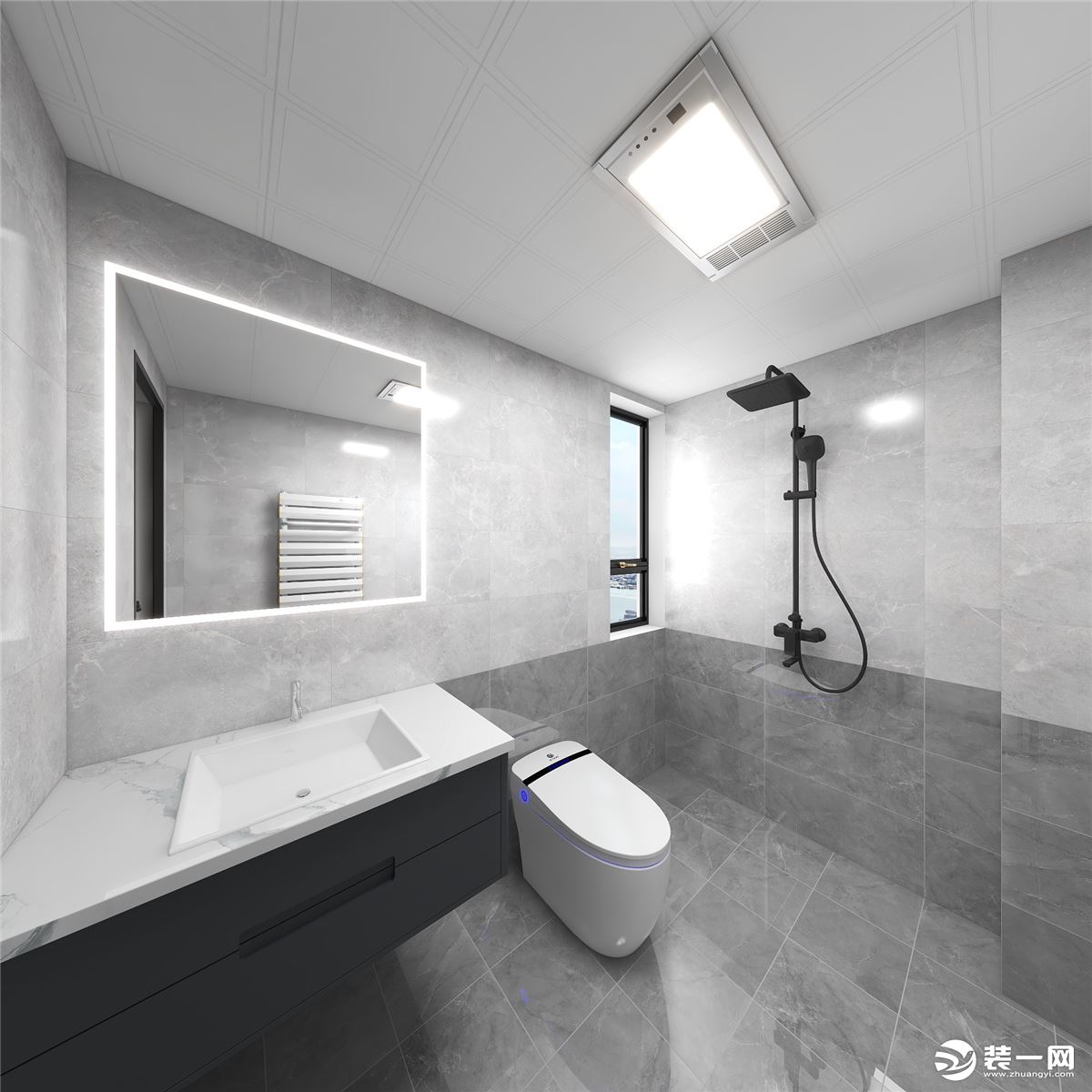 卫生间墙面采用对色瓷砖，质感十足，整体空间干净、整洁不失优雅。
