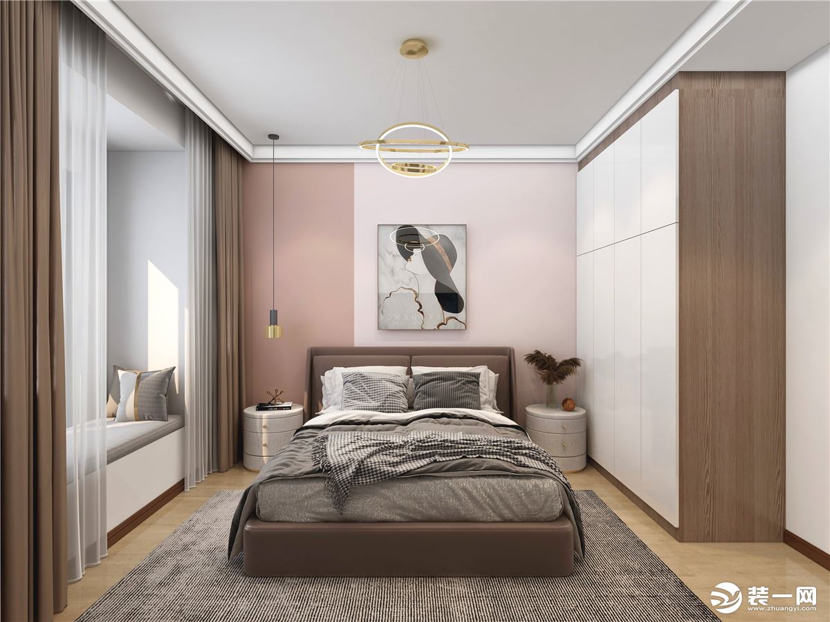 淡粉色与粉棕色的拼接色块让空间更有层次感，优雅独特的设计风格。