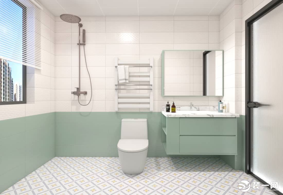卫生间浴室柜墙排式设计让空间易于保持整洁干净，创造出一个更加舒适、便利的卫浴环境。