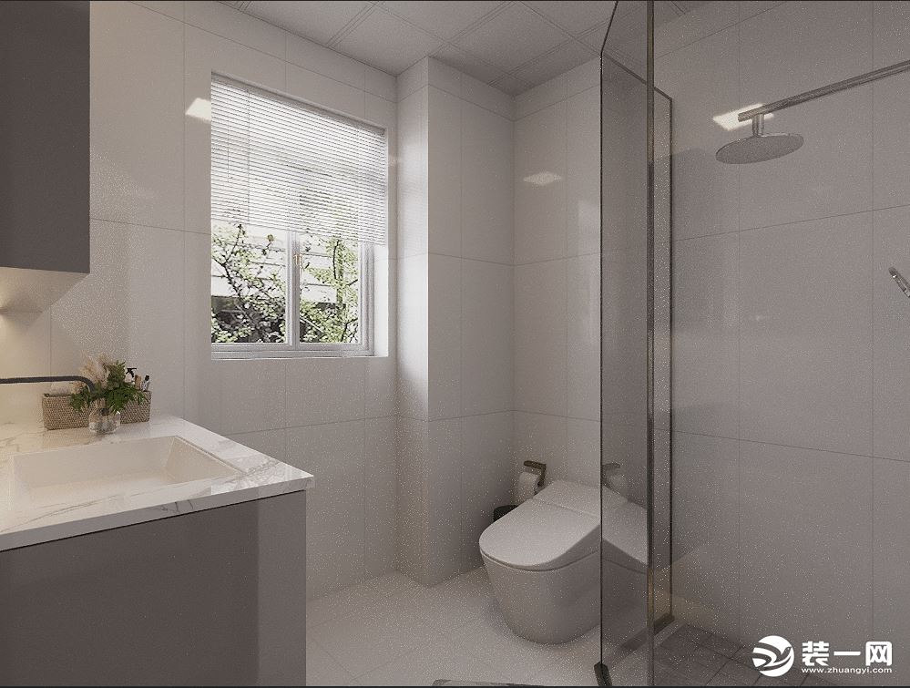 卫生间的墙面采用了偏向于灰色的墙地砖，使得整个空间显得整洁明了。
