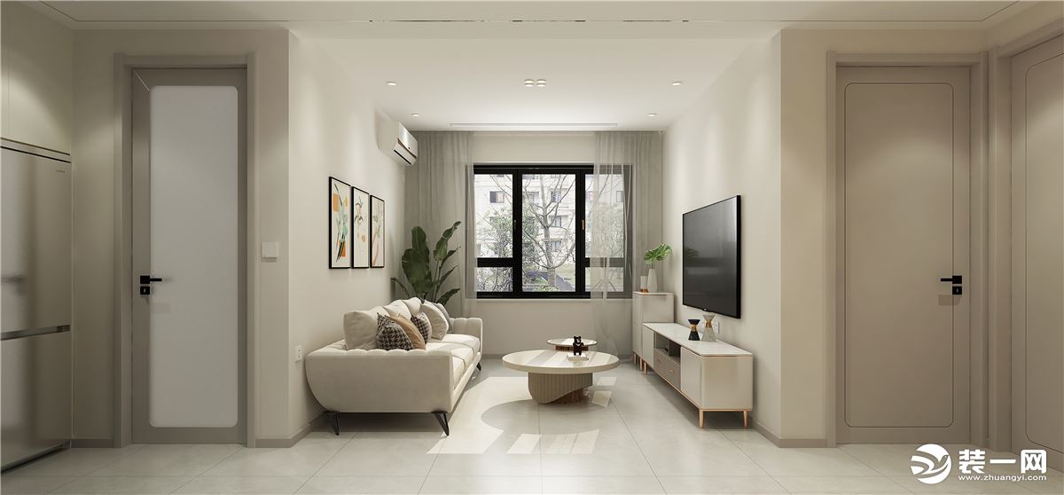 整体色彩上应用了大面积纯净的白色为基调，再通过几处跳色让整个空间充满了活力与张力，现代布艺沙发。