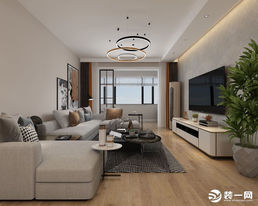 客厅地面采用了北欧标志性的材质原木色地板，再加上光线充足，让整个客厅拥有了大自然的颜色和光线。