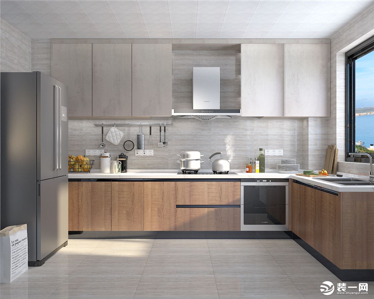 厨房：U型适合中大户型、有更高收纳需求的厨房，利用开放式的空间，形成一个“清洗—备餐—烹饪”连贯的工