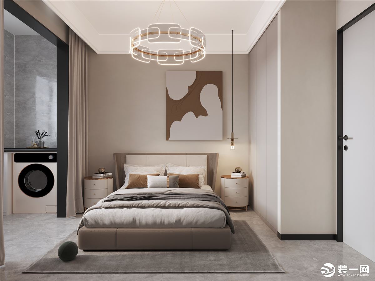卧室：清新的床品照明系统，墙面，清新的花卉画和高档的照明系统，让你的卧室看起来更加宽