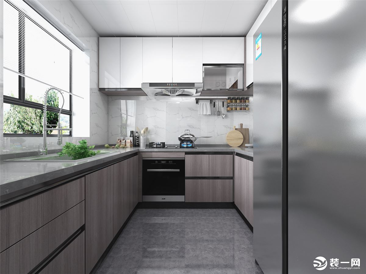 u型厨房空间利用率高，能够将烹饪区、储存区等各个部分设置的十分分明，所需占用的空间范围比较大,整体干
