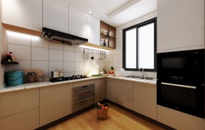 西蒙的手扫感应灯让厨房增添了许多科技感，嵌入式的电器让厨房更加的智能化，同时也节省了很多空间。