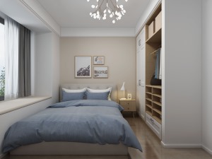 主卧的空间，是一个完全属于主人自己的房间，采用暖白的色调，显得温馨干净。
