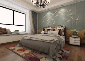 居室背景墙采用了满墙壁纸，少了许多奢华的装饰，在现在家具选择了带点现代的风格。给居室带来温暖、时尚感