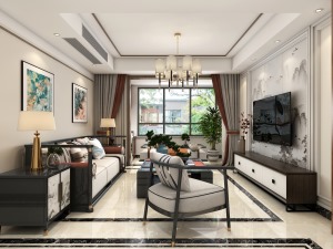 客厅这块的设计整体采用白色调的手法，简单的吊顶搭配上家具显得现代时尚。