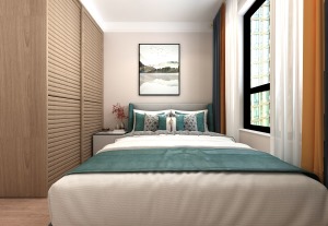 南次卧空间用色稳重，具有高级感，软装搭配的呼应也做得十分细致。