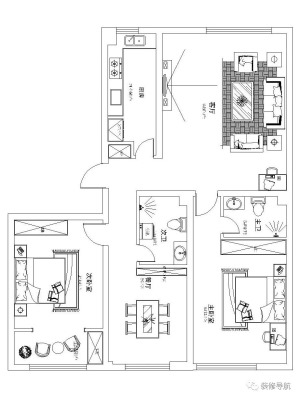 三室兩衛兩廳的平面戶型方案
