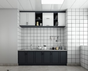 厨房区域是做的一个一字型设计，没有多余造型，主要以生活实用为主，柜子的设计去增加储物的空间。