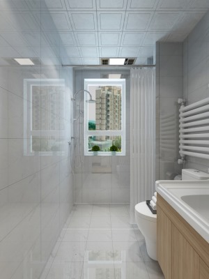 主卧卫生间采用干式分离，整体空间色调亮白，看起来干净，也容易打扫。
