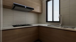 厨房空间采用L型，尽其所用，取-洗-切-炒的流程，通过柜子的设计增加储物空间，方便平时的生活需求。