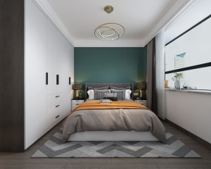 南次卧室为备用房间，灰色调有着令人愉悦的舒缓感受，居室里添置的清新绿色，能将优雅尽数演绎。