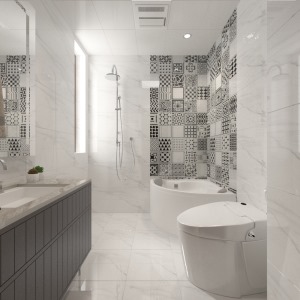 卫生间的设计整体白色调，显得干净、明亮。空间里面设计的小浴缸也满足业主的需求，整体的动线明确，实用。